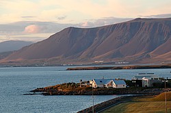 Red sky at night: View of Isle of Viey and peninsula Akranes